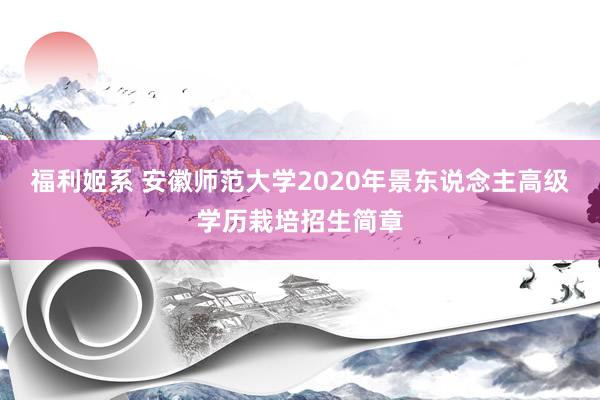 福利姬系 安徽师范大学2020年景东说念主高级学历栽培招生简章